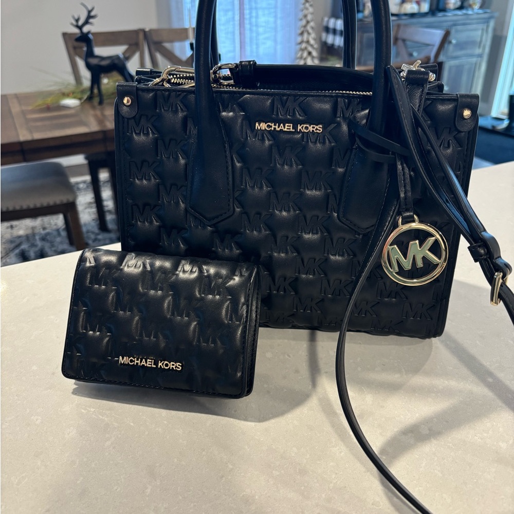 Michael Kors Black Embossed Shoulder Bag Set